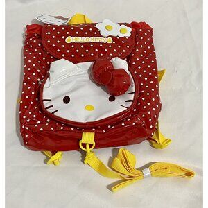 Sanrio Hello Kitty Red Polka Dot Backpack Bag Yellow Straps Flower NWT New
